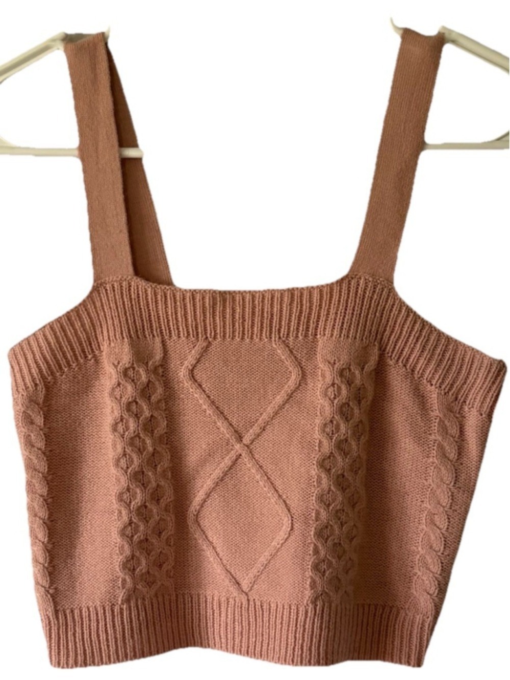 Full Circle Trends Cable Knit Sweater Tank Top Pink Cropped Square Neck Small
